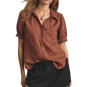 Pilcro Anthropologie Brown Linen Button-Up Top